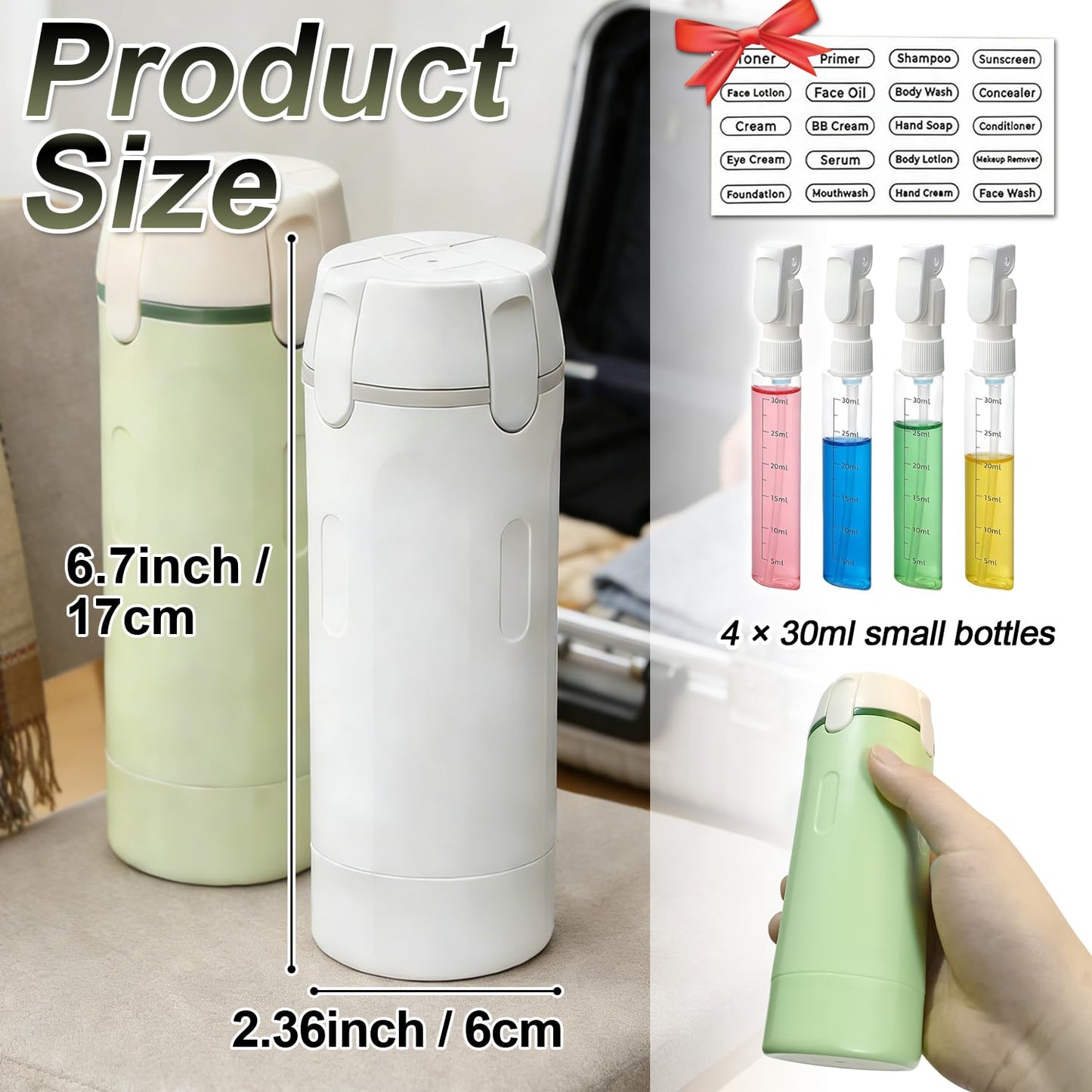 4 in 1 Travel Pump Dispenser Bottle, 30ml
