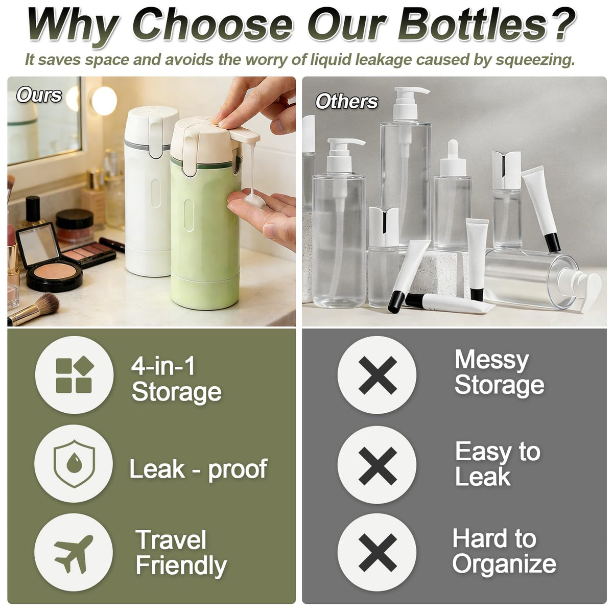 4 in 1 Travel Pump Dispenser Bottle, 30ml