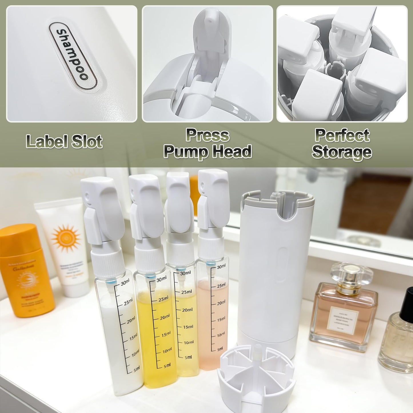 4 in 1 Travel Pump Dispenser Bottle, 30ml