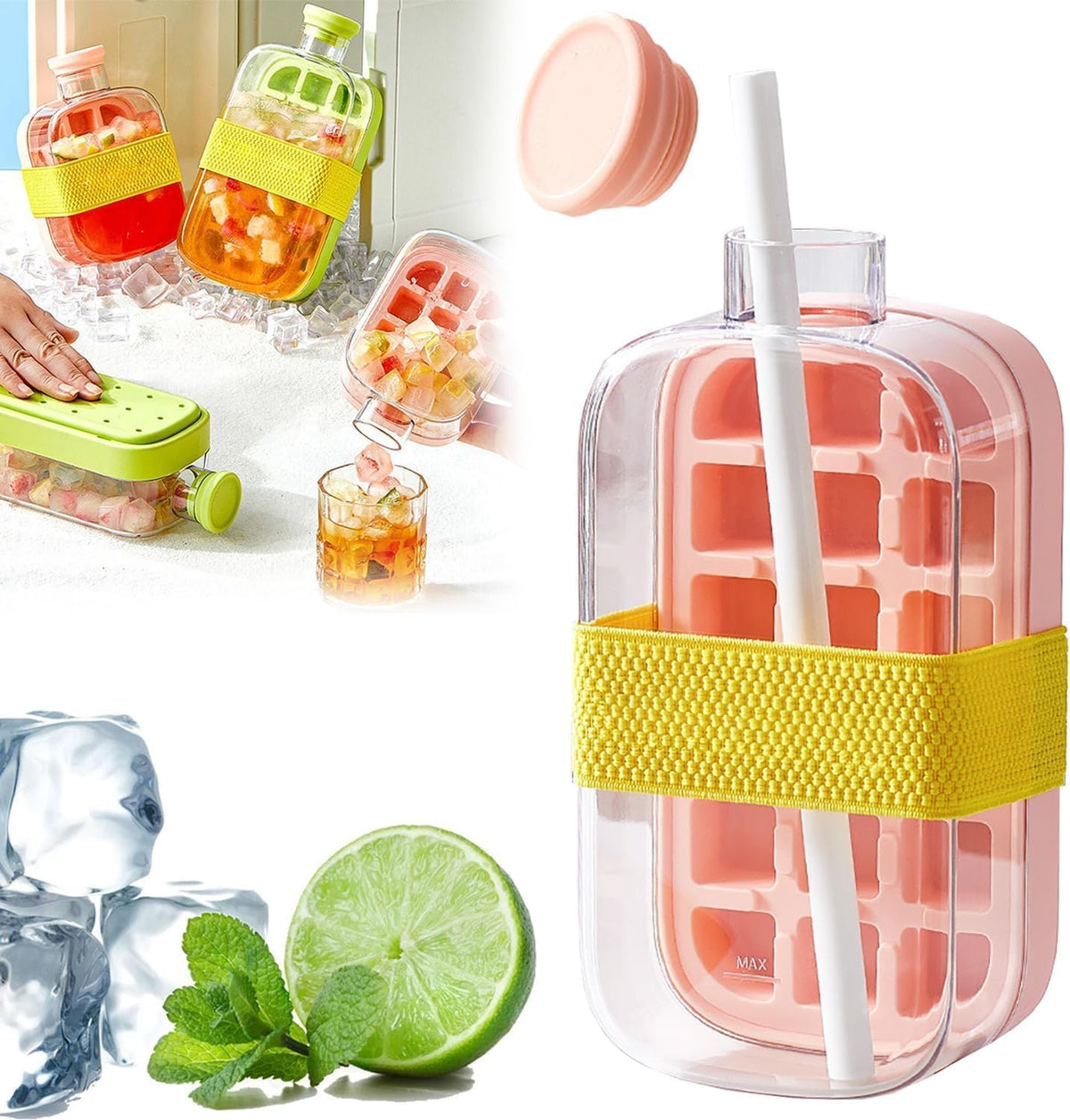 2-in-1 Ice Cube Tray Water Bottle with Lid